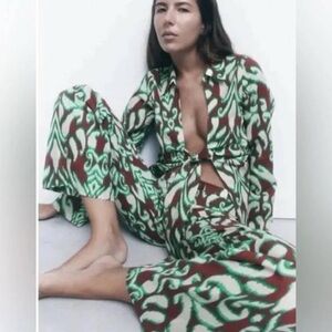 Zara two piece set, Selena cotton green printed color